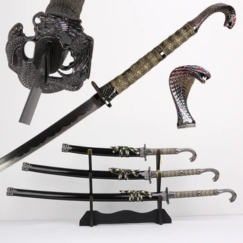 

Free Shipping 3PCS/SET Decorative Sword With Stand Real Steel Blade - Snake EYES Japanese KATANA Black Color Fantasy Knife