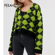 Винтажный свитер с длинными рукавами женские свитера kawaii мохер свитер корейский Клетчатый свитер женская зимняя одежда