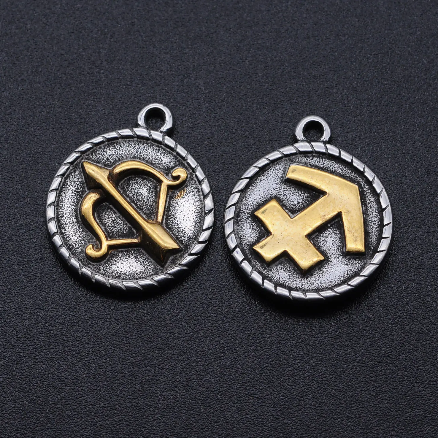 12Pcs / Lot  100% Stainless Steel Two Tone Zodiac Sign Charm Constellation For  Making Bracelet Necklace Pendants