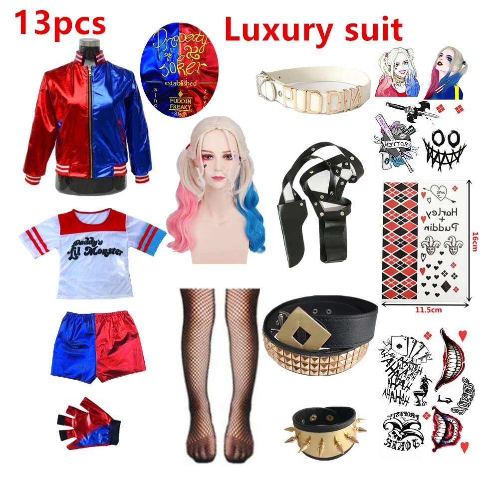 Halloween Kids Girls Suicide Harley Cosplay Costumes Squad Quinn Embroidery Jacket Pants All Sets Carnival Christmas Party | Тематическая