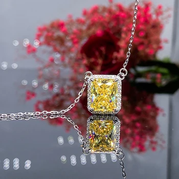 Huitan Bright Yellow CZ Pendant Necklace for Women Silver Color O Chain Fashion Delicate Girls Party Accessories Jewelry