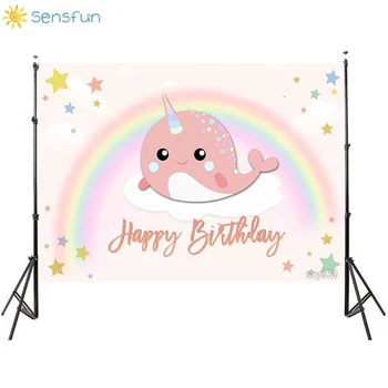 

Sensfun Cartoon Pink Whale Backdrop Girl Birthday Party Backgrounds For Photo Studio Photocall Vinyl 7x5ft