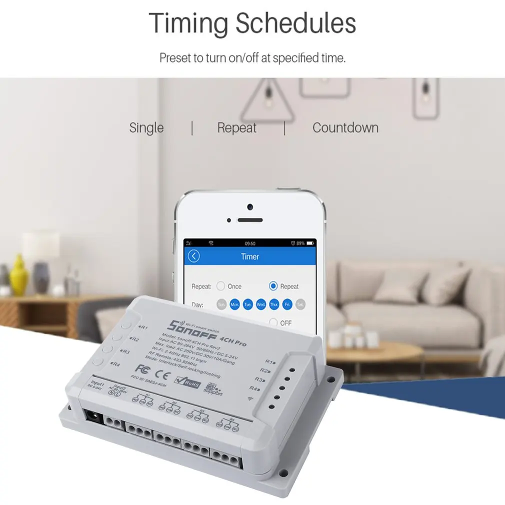 4CH PRO R2 4-канальный WiFI переключатель c креплением на рейке Din Модуль Автоматизации "умный дом On/Off Беспроводной таймер Сделай Сам дистанционный переключатель освещения