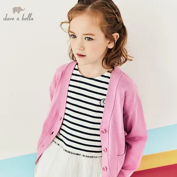 

DBK12249 dave bella spring infant baby girls fashion 5Y-13Y letter cardigan kids toddler coat children cute knitted sweater