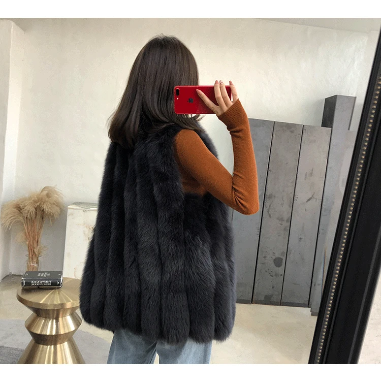 women's clothing winter real natural ladies new whole skin fox fur vest back bars was thin vest long style 1013