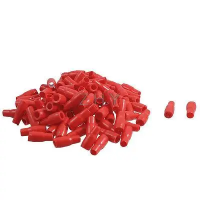 

100 Pcs 5mm Hole Red PVC Insulation Fork Terminal Cap Boot Cover