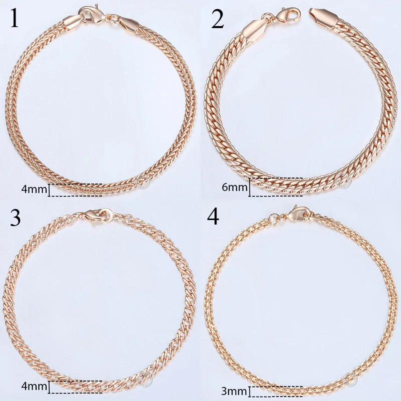 8Pcs/Lot Women's Men's Bracelet 585 Rose Gold Color Curb Snail Foxtail Venitian Link Bracelet Girls Wholesale Jewelry 20cm