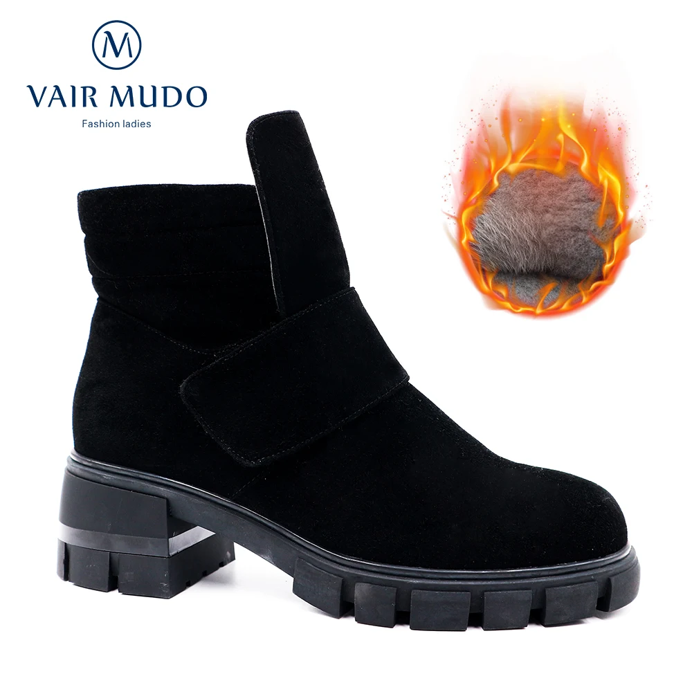 

VAIR MUDO Winter Ankle Boots Shoes Genuine Leather Women Boots Thick Heel Lining Warm Wool Elegant Ankle Boots Lady Shoes DX82