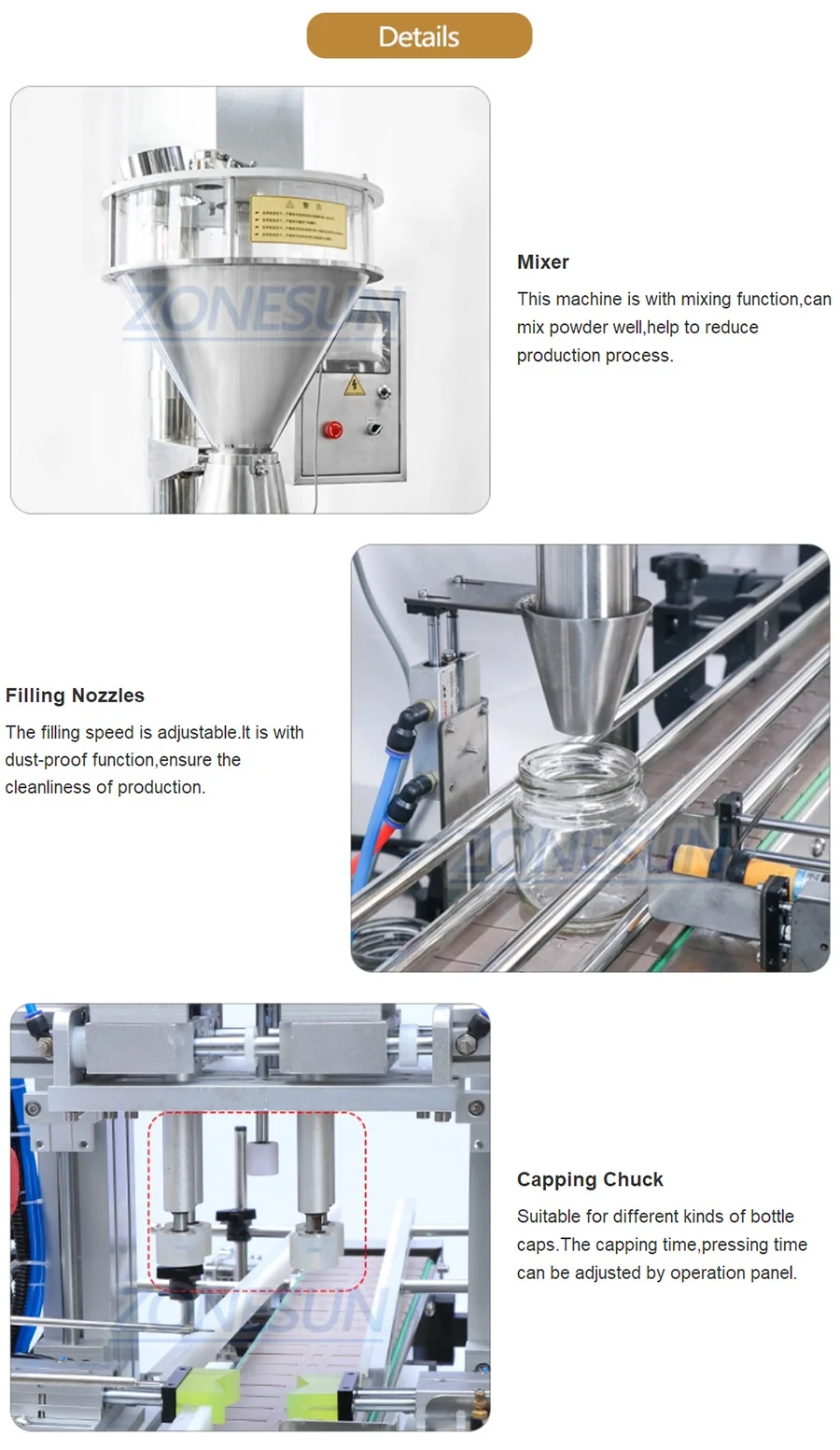 ZONESUN ZS-FAL180P9 Automatic Biscuit Toner Coffee Dry Auger Economic Spices Powder Bottle Filling Capping And Labeling Machine