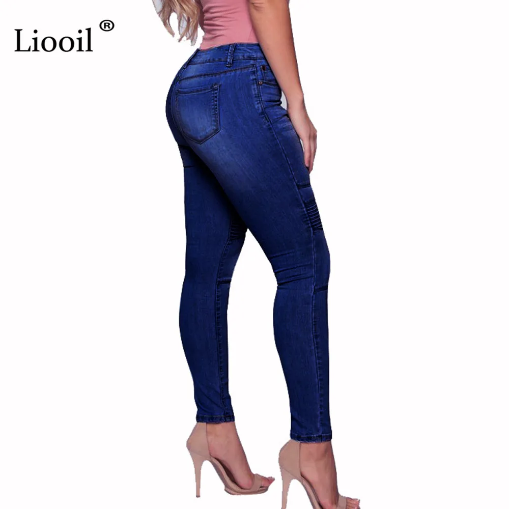 Liooil, Синие сексуальные Эластичные Обтягивающие джинсы, рваные джинсы для женщин с дырками и высокой талией, узкие брюки, джинсовые брюки