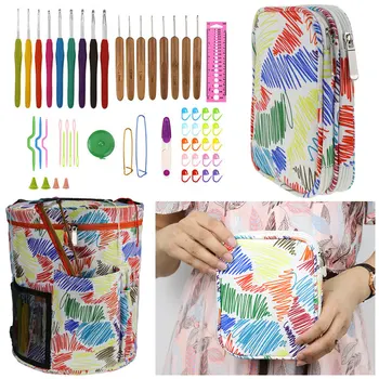 

Striped Empty Yarn Storage Bag With Crochet Hooks Set For Knitting Needles And Crochet Hooks Weave Clothes Sewing Accessories