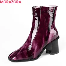MORAZORA/; ботинки из натуральной кожи на высоком каблуке; Модные женские ботильоны на молнии с квадратным носком; цвет серый, зеленый; большие размеры 34-43