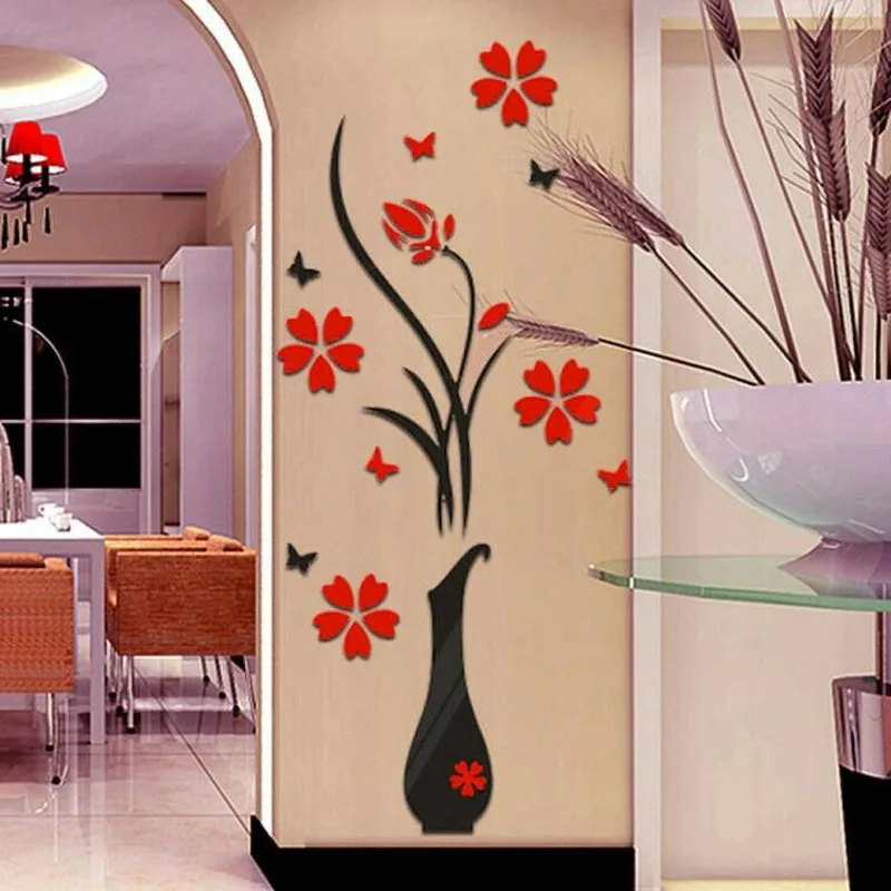 

Acrylic 3D Vase Flower Tree Crystal Wall Stickers Decal Home Living room Decor