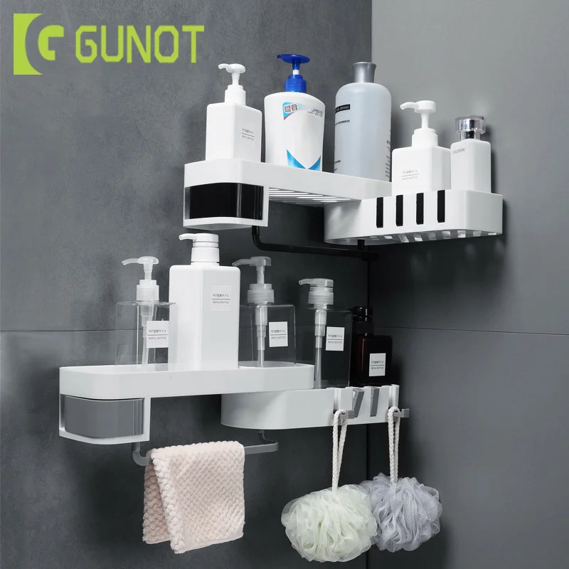 

GUNOT Corner Shower Shelf Creative Seamless Rotating Tripod Home Wall-mount Storage Rack Multifunction Bathroom Accessories Sets