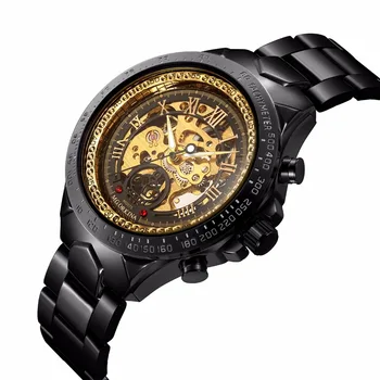 

Fashion Men Automatic Mechanical Wristwatches New Sport Business Stainless Steel Men Watches Skeleton Black Watch Reloj Hombre