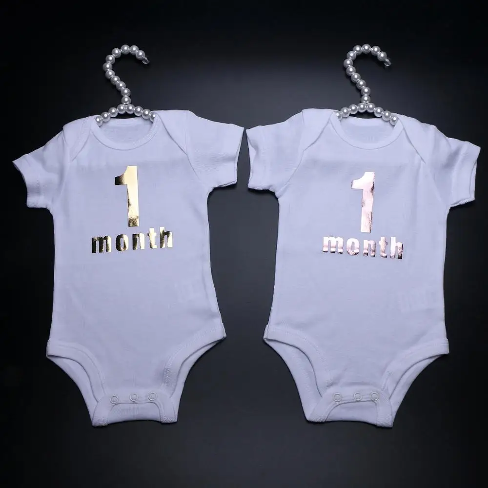 Newborn 0-1 Month Baby Girl Boy Bodysuit White Cotton O-neck Baby Infant Clothes Letter Short Sleeve Pajama Outfit Tiny Summer