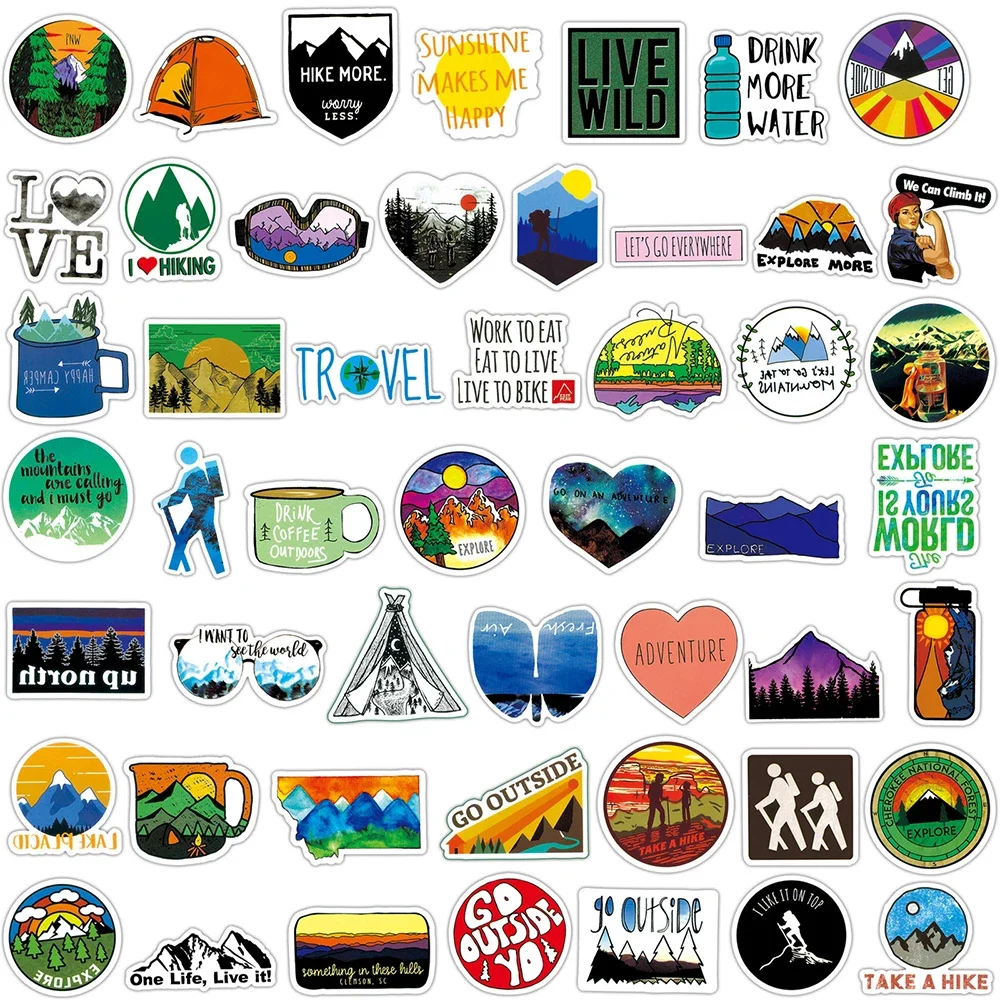 10/50/100PCS Outdoor Explore Mountain Climbing Stickers Laptop Guitar Luggage Waterproof Graffiti Sticker Decal Kid Classic Toys