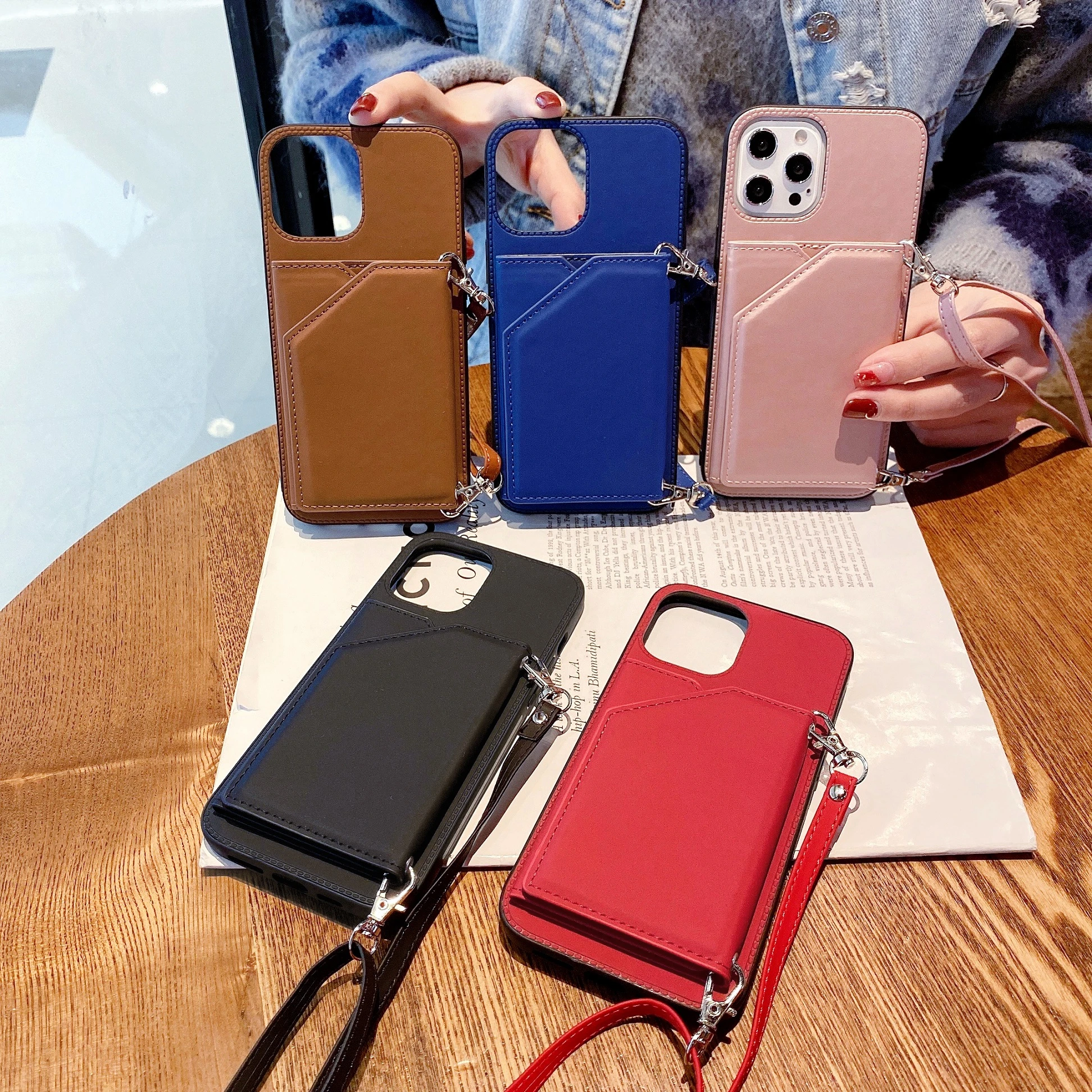 trasera de cuero PU para iphone, cartera, para teléfono, bandolera con bolsillo a presión, correa ajustable|Fundas antigolpes para teléfono| - AliExpress