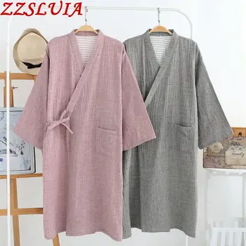 

Men's bathrobes solid color causal long pajamas robes Kimono styles Nightgown robes V neck Home Clothing