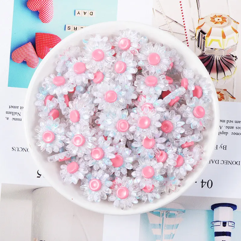 20PC Mixed Colors Flat Back Resin Crystal Flower Cabochon Children's Hair DIY Phone Decorative Accessories Resin Craft Supplies