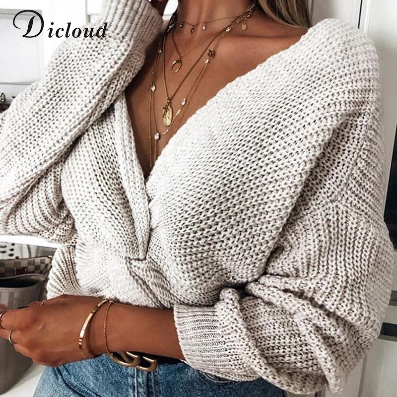 twisted front knit long sleeve sweater