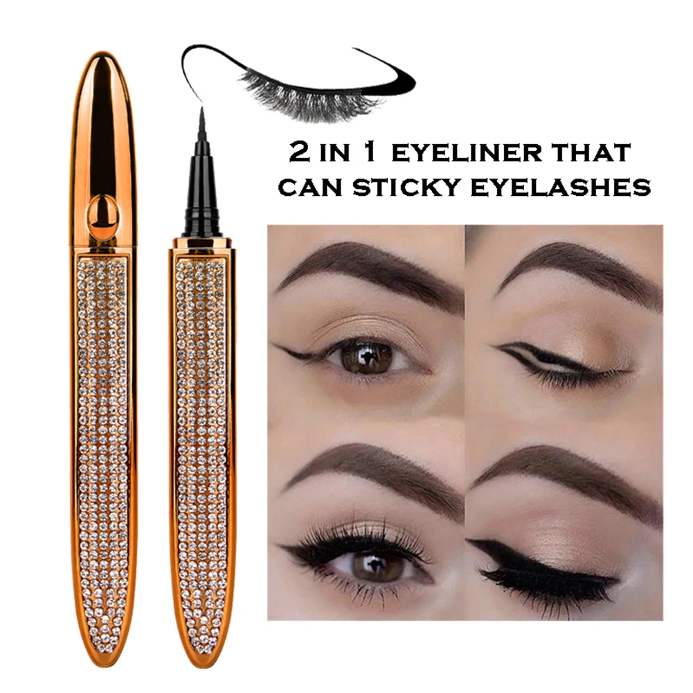 2021 Self-adhesive 2 In 1 Magic Lash Liner Glue Pen Non Magnetic No Diamond Bling Glitter Liquid Eyeliner Waterproof | Красота и