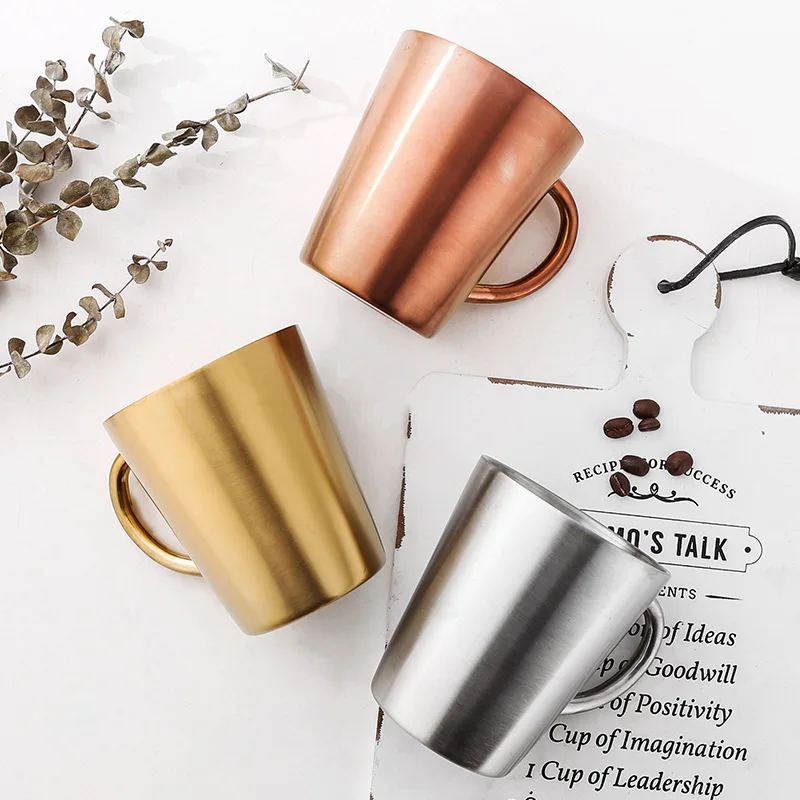 

304 Stainless Steel 300ml Copper Plated Coffee Cup Double Layers High Temperature Resistance Milk Tea Cup Beer Drinking Mug