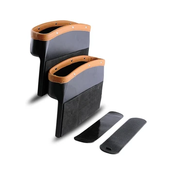 

NEW-Car Seat Pockets PU Leather Car Console Side Organizer Seat space Filler Catch Caddy with Non-Slip Mat Brown Black(2 Pack)
