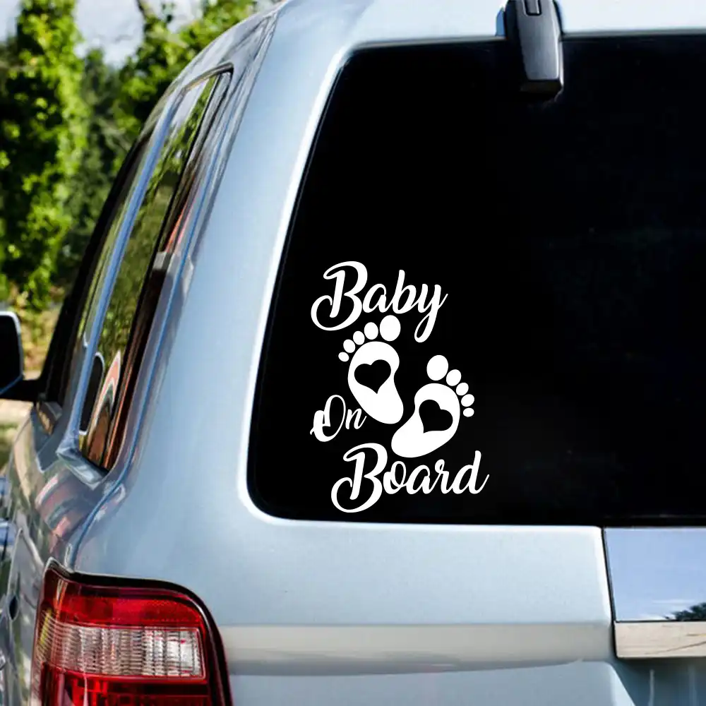 2 PACK /"BABY IN CAR/" Aluminum Sticker Decal Car Window Bumper Cute Foot Prints