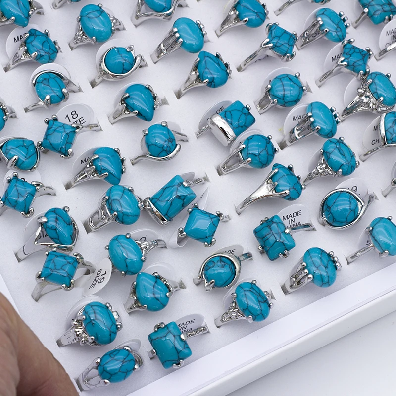 New bulk lots 25pcs mixed designs Prismatic Heart-shaped Circular blue stone zinc alloy womens rings fashion jewelry ring 4