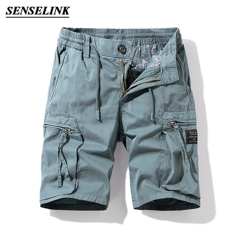 Venta Los hombres de verano de Color sólido pantalones cortos Casual clásico de bolsillo Micro-elástica de moda de sarga de algodón pantalones cortos de carga de gran tamaño pantalones cortos hombres 28-38 AjXNeoK0Epw