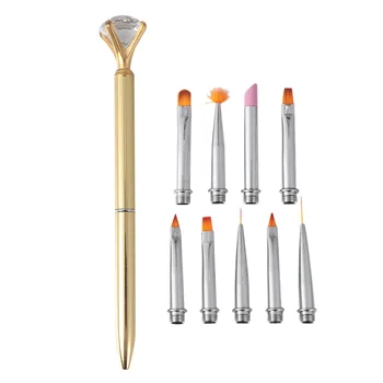 

1 Set/10pcs Replaceable Nail Art Brush Pen Set Professional Nail Art Painting Pen Manicure DIY Nail Decoration Tool (Golden)