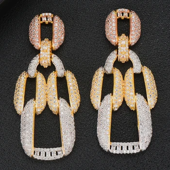

Godki Jimbora Luxury DUBAI Indian Long Big Chain Dangle Earrings For Women Luxury Full Cubic Zircon Wedding Earrings Jewelry