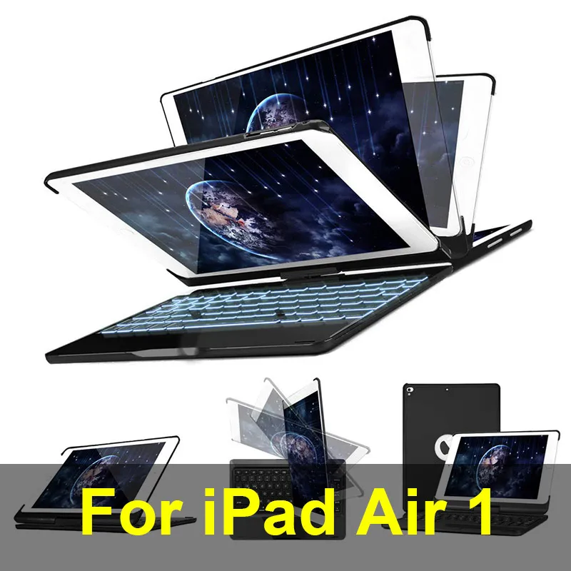 iPad Air 1 Black Чехол с клавиатурой для iPad 7 поколения(iPad 10,2 дюймов)/iPad Air 10,5 /iPad Pro 10,5, 7 цветов с подсветкой 360 - Цвет: iPad Air 1 Black