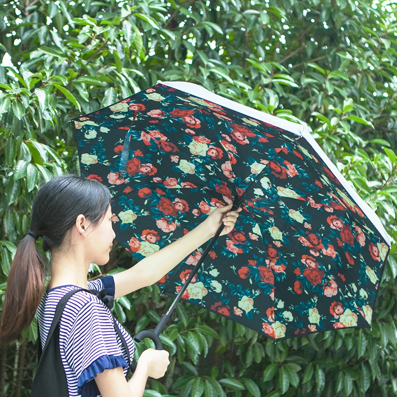 Folding Umbrella Folding Long Shank Double Layer Inverted Umbrella Windproof Reverse C-Hook male golf umbrella reverse Umbrellas For Women