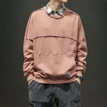 

New Arrival Large Sizes Men's Sweatshirts Solid Color Embroidery Pocket Men's Sweatshirts O-Neck Black Pink M-5XL Long Sleeve Pu