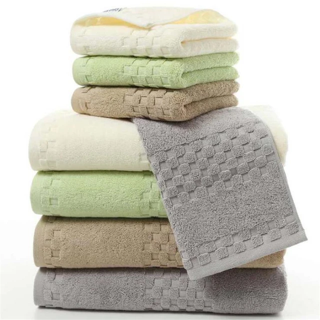 3PCS Towel Set Solid Color Cotton Large Thick Bath Towel Bathroom