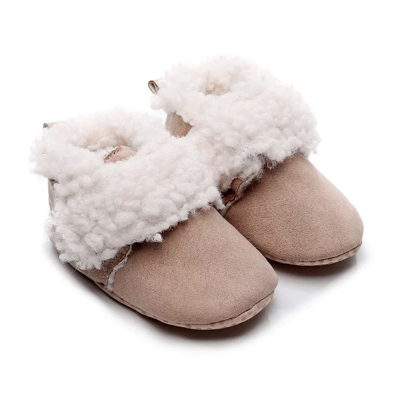Первые ходунки для малышей; обувь для новорожденных девочек; Зимние ботиночки для мальчиков и девочек; удобные мягкие Нескользящие теплые ботиночки для младенцев - Цвет: Beige