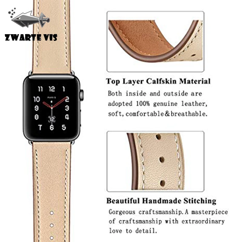 Leather Smart Strap Compatible For Apple Watch Strap 38mm 40mm 42mm 44mm Stylish Leather For Apple Strap watch Series 1, 2, 3, 4