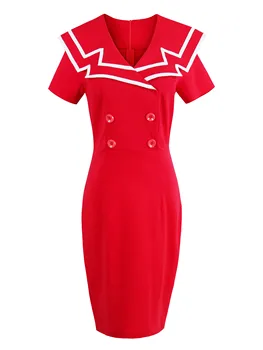 

Women Summer Red Midi Dresses Bodycon Button Elegant Retro 2020 New Female Fashion Dress Office Ladies Sweet Vintage Party