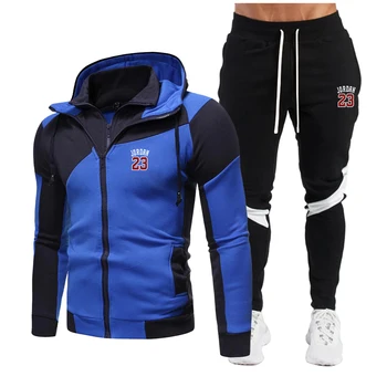 

Fashion sports logo men's suit autumn and winter men's casual zipper cardigan hooded + trousers two-piece sports casual wear