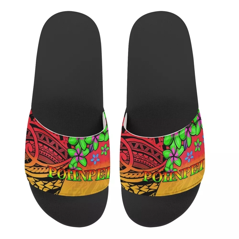 Pohnpei Polynesian Traditional Tribal Print House Slippers Casual Open Toe Beach Slippers For Men Plus Size Slide Slipper