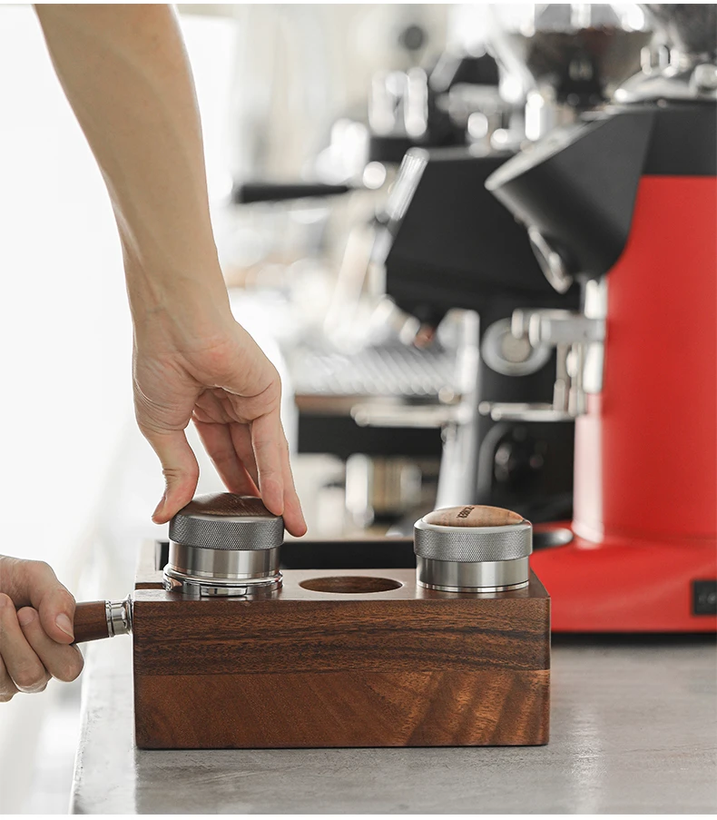 58ミリメートルエスプレッソコーヒータンパーマットスタンド  グラインドノックボックスコーヒーフィルター改ざんホルダークルミの木コーヒーアクセサリー ためバリスタ|コーヒーセット| - AliExpress