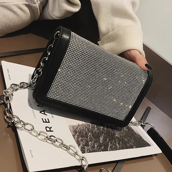 

2019 Fashion New Ladies Square bag Quality PU Leather Women's Designer Handbag Diamond Chain Shoulder Messenger bag Party bags