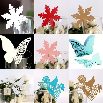 

50pcs Butterfly Wine Glass Card Table Name Card Heart Snowflake Cup Card Escort Cards Wedding Table Decor Christmas Decorations