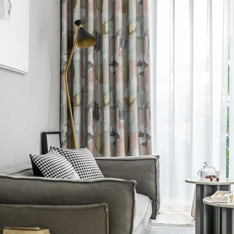 

Light-Shielding Printed Curtains for Living Room Bedroom Curtains Modern Minimalist Curtain Double-Sided Curtains