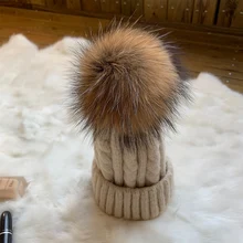 Вязаные шерстяные меховые зимние шапки с помпоном для женщин skullies beanies hat с помпоном femme bonnet Лыжная шапка