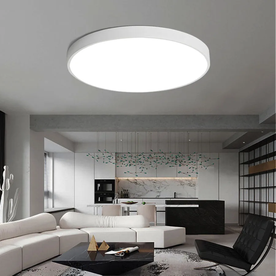 Tanie Lampa sufitowa LED ultra cienka 5CM LED Mordern prosta lampa czarny biały okrągły do salonu sypialnia Foyer jadalnia