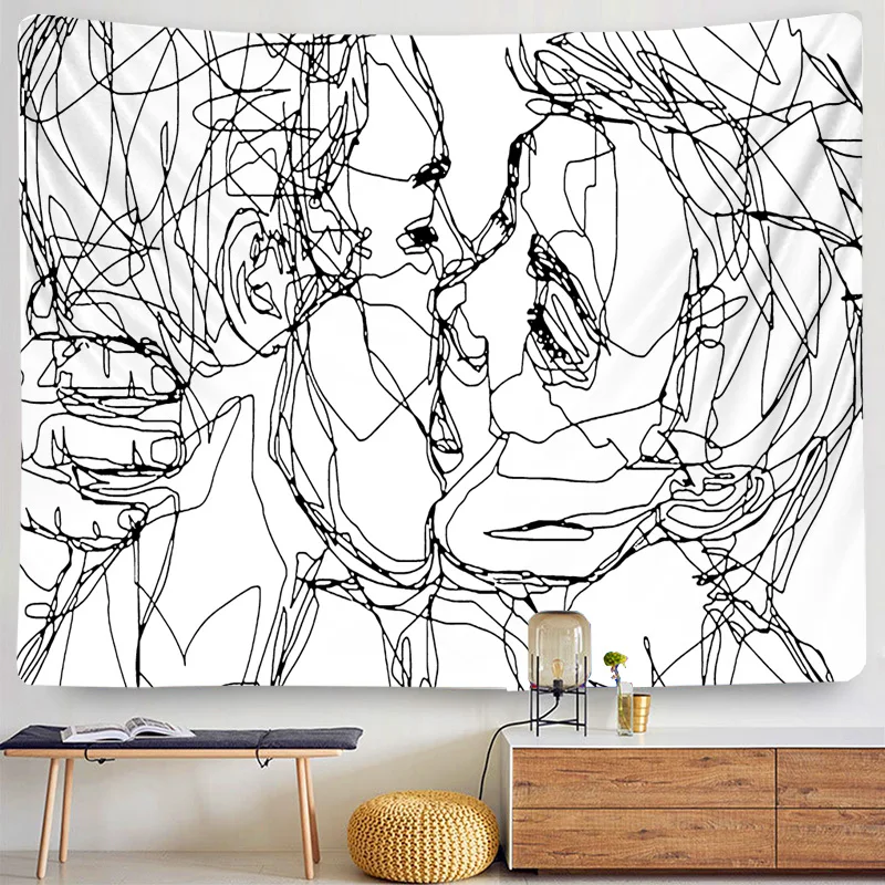 

Hippie Kiss Creative Line Draw Tapestry Wall Hanging Boho Decor Hippie Kiss Psychedelic Wall Tapestry Abstract Carpet Wall Cloth