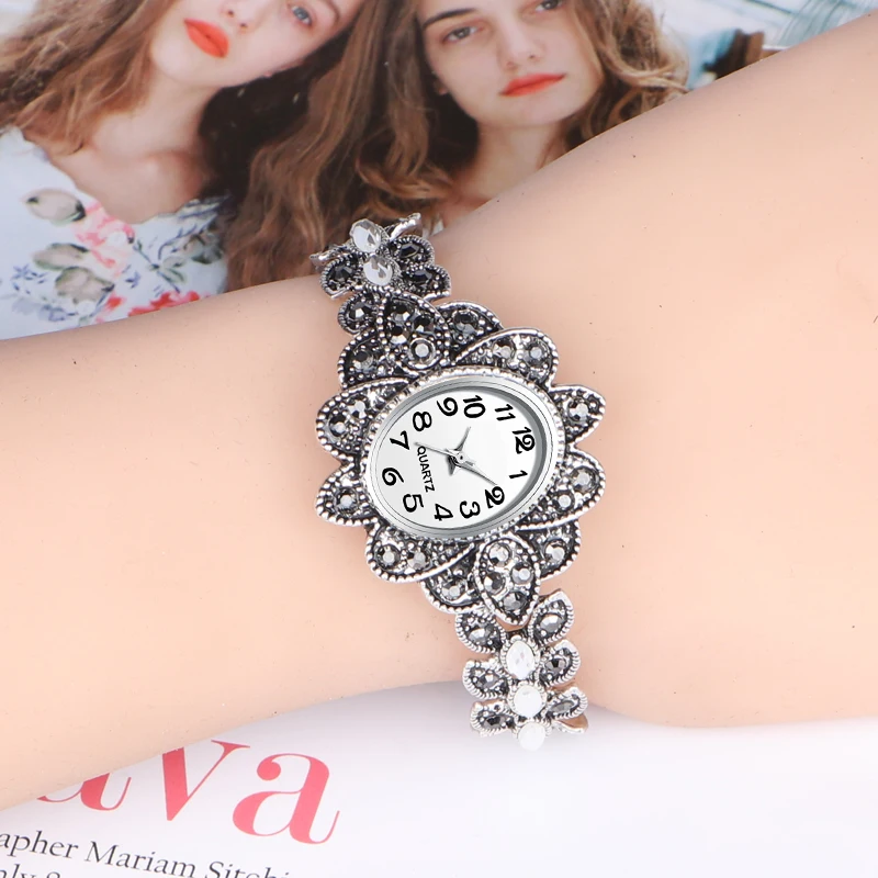 QINGXIYA Creative Quartz Women Wrist Watch Stainless Steel Ladies Clock Reloj Mujer 2021 Antique Silver Bracelet | Наручные часы